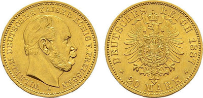 kosuke_dev プロイセン王国 ベルリン ヴィルヘルム1世 1887年 20マルク 金貨 準未使用