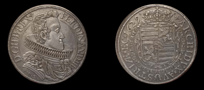 神聖ローマ帝国 オーストリア フェルディナント3世 1629年 ターラー銀貨 準未使用