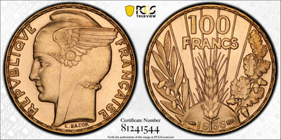 アンティークコインギャラリア 1936年 フランス ウイングヘッド 100フラン金貨 PR64CAM
