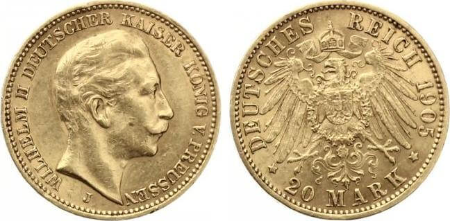 kosuke_dev ドイツ プロイセン 1905年 ヴィルヘルム2世 20マルク 金貨 極美品