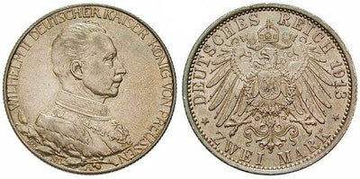 kosuke_dev ドイツ プロイセン王国 ヴィルヘルム2世 1913年 2マルク 銀貨 未使用