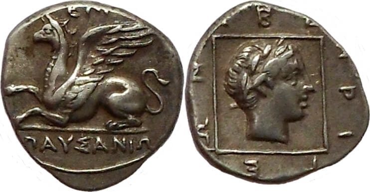 古代ギリシャ 紀元前375/3-365/6年 トラキア アブデラ オボルス 銀貨 ...
