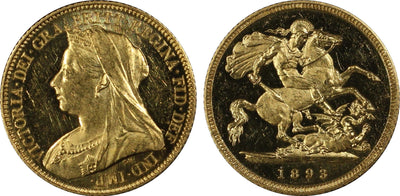 アンティークコインギャラリア 1893年 イギリス ヴィクトリア女王 ハーフソブリン金貨 PCGS PR62DCAM ヴェールヘッドS-3878