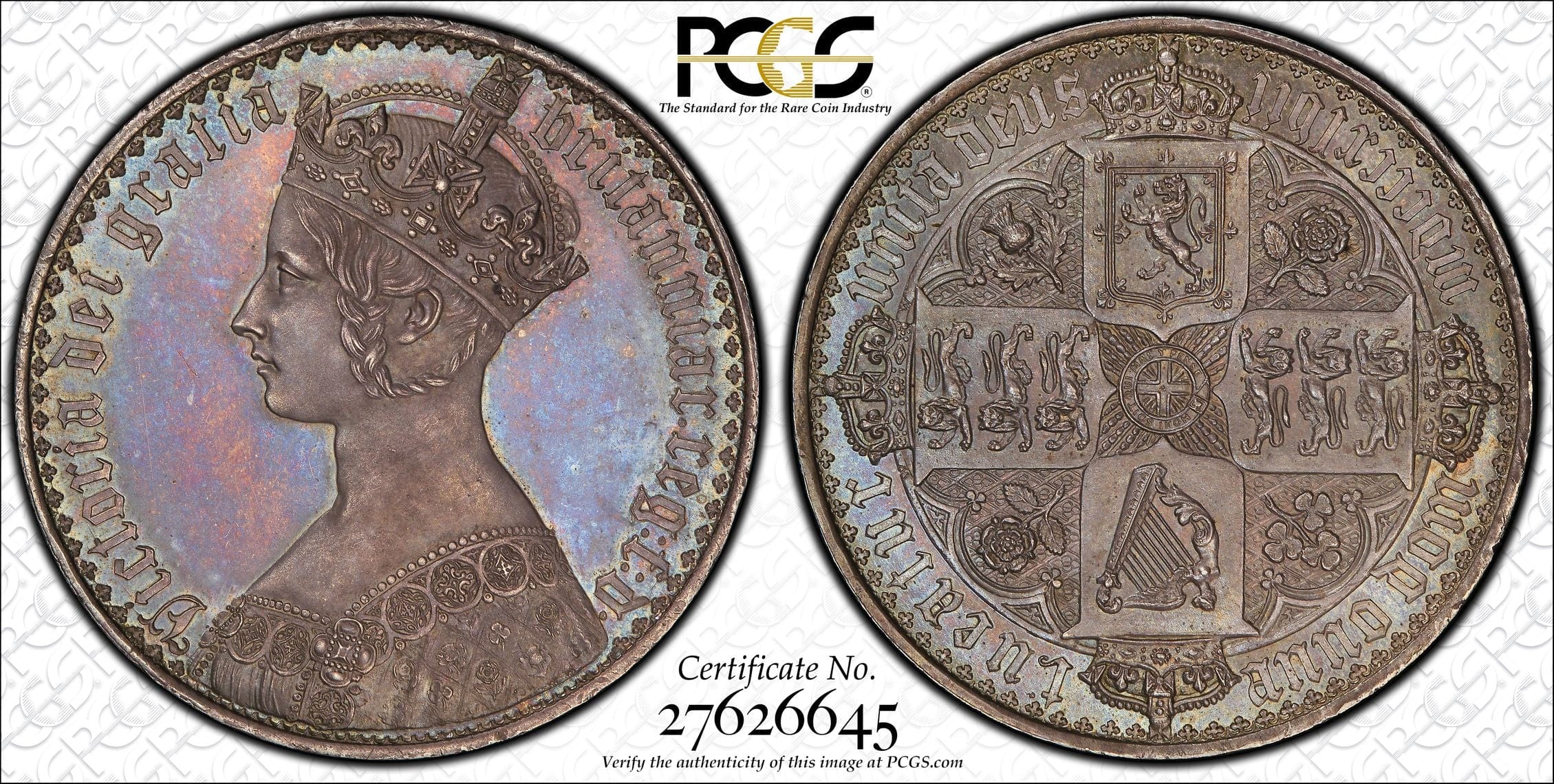 1847 イギリス ヴィクトリア女王 ゴシッククラウン 銀貨 Undecimo Edge 