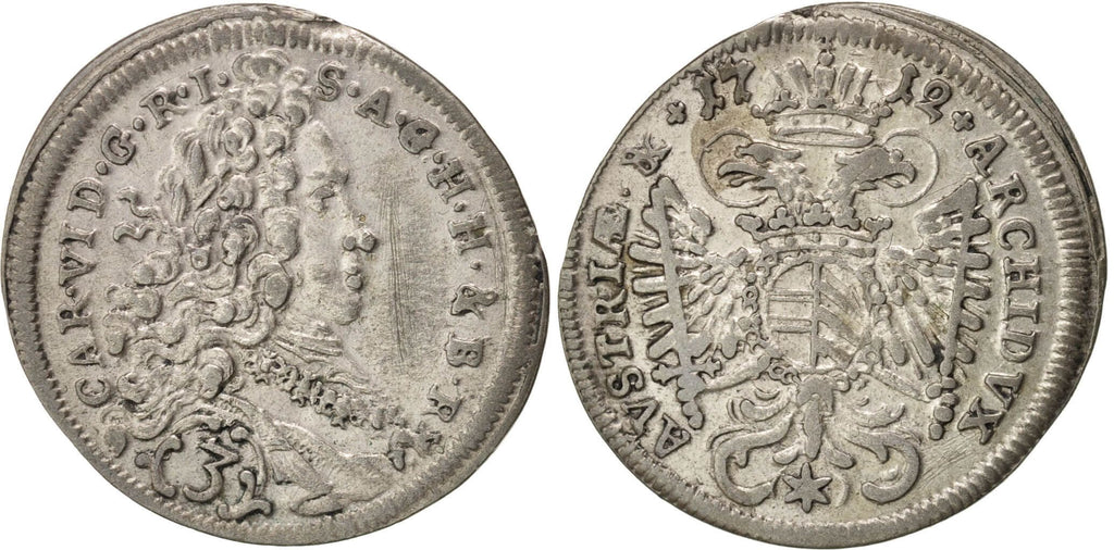 ドイツ バイエルン 1712年 3クロイツァー グロシュ 銀貨 AU50-53