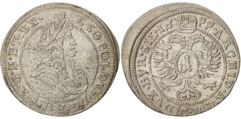 ドイツ シレジア レオポルド1世 1699年 クロイツァー 銀貨 AU50-53