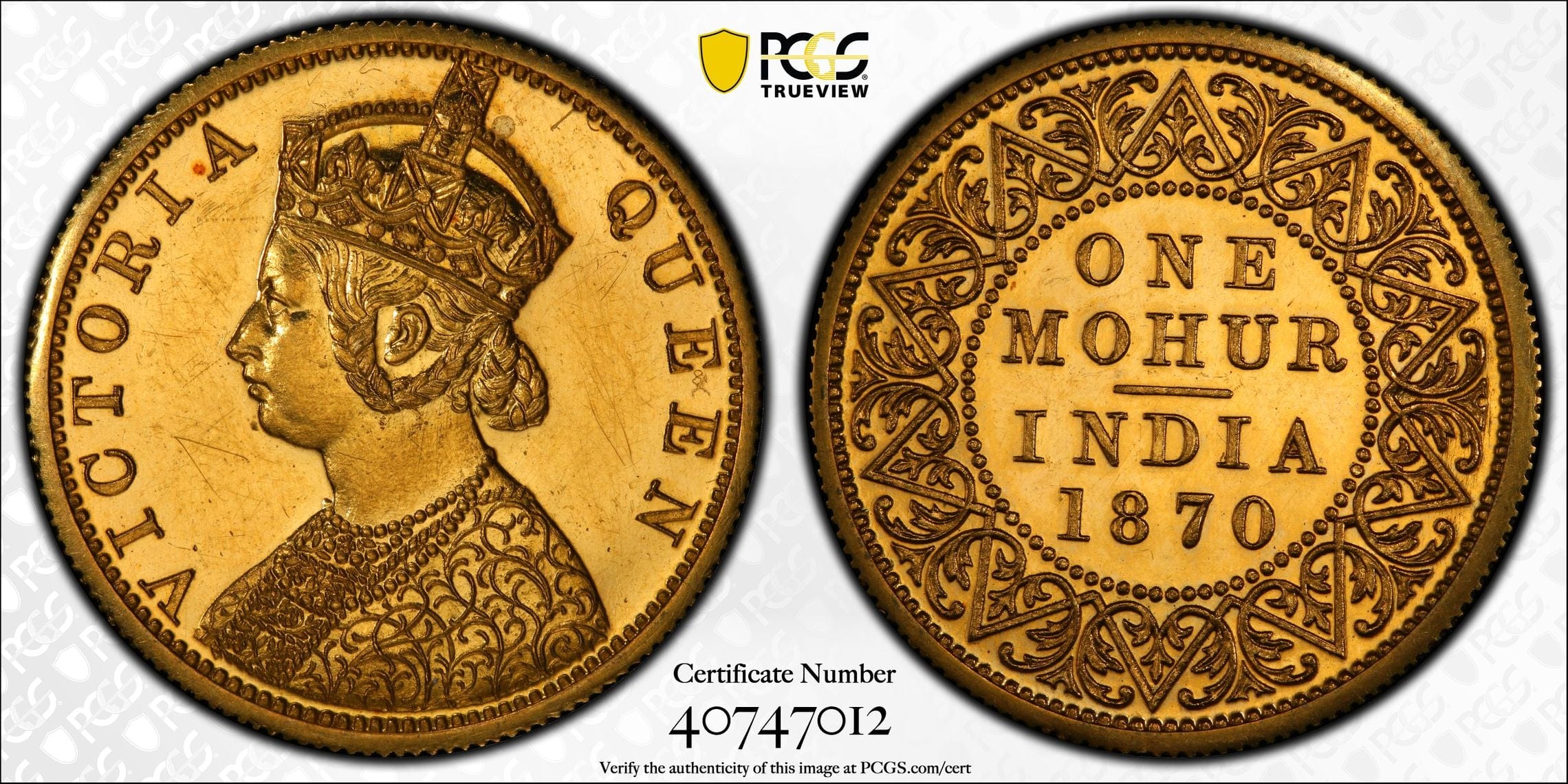 1870年 英領インドモハール金貨 PCGS PR62 | アンティークコインギャラリア