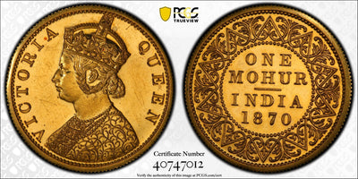 アンティークコインギャラリア 1870年 英領インドモハール金貨 PCGS PR62