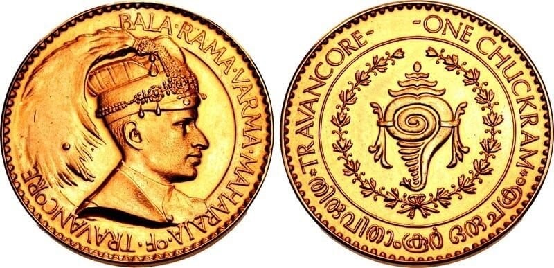 【NGC PR64】インド トラヴァンコール王国 チャクラム 1939-1949年 金貨
