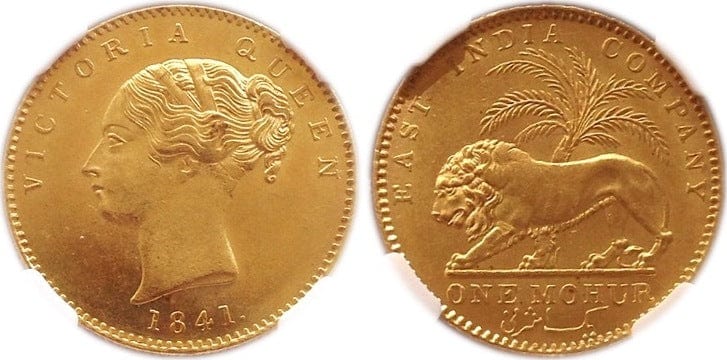 【NGC MS63】インド コルカタ イギリス東インド会社 ヴィクトリア 1841年 モフール 金貨