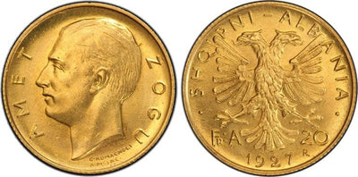 kosuke_dev 【PCGS MS64】アルバニア共和国 ゾグー1世 1927年 20フランガ・アリ 金貨