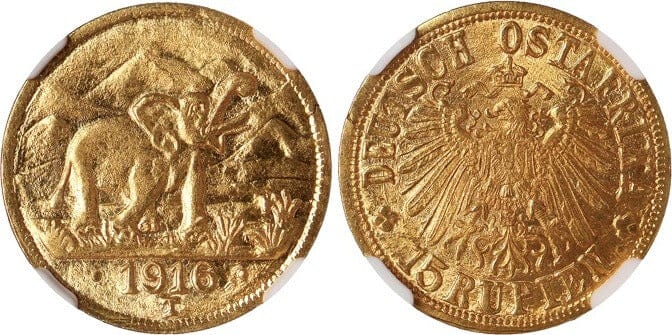 ドイツ領東アフリカ 1911年 明治44年 10ヘラー 穴アキ白銅貨 8417