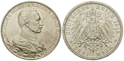 kosuke_dev プロイセン ヴィルヘルム2世 1913年 3マルク 銀貨 未使用