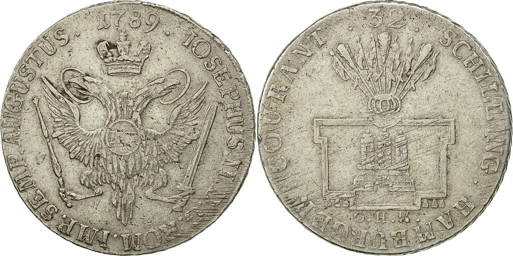 ドイツ ハンブルグ 1789年 32シリング 2マルク 銀貨 極美品