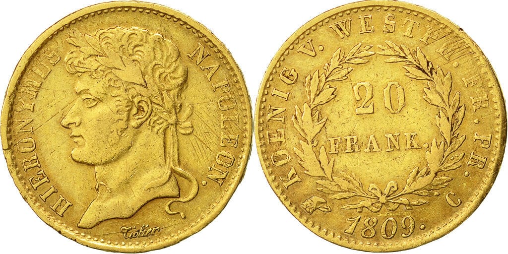 kosuke_dev ドイツ ヴェストファーレン ヒエロニムス 1809年 20フランケン 金貨 美品