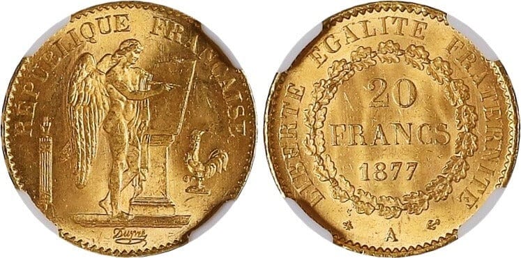 NGC MS65】フランス パリ 1877年 20フラン 金貨 | アンティークコイン