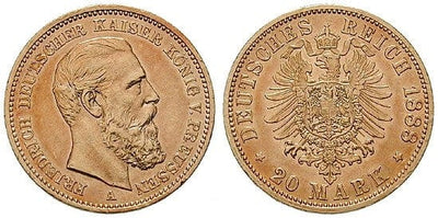 kosuke_dev プロイセン王国 フリードリヒ3世 1888年 20マルク 金貨 美品／極美品