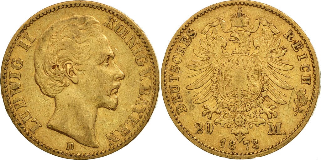 kosuke_dev バイエルン王国 ルートヴィヒ2世 1873年 20マルク 金貨 極美品