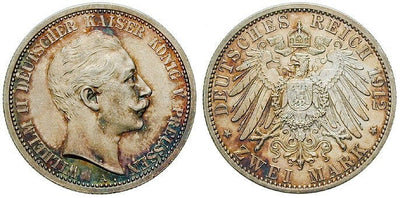 kosuke_dev ドイツ プロイセン王国 ヴィルヘルム2世 1912年 2マルク 銀貨 未使用