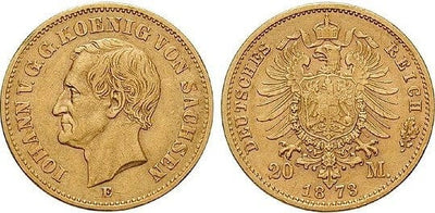 ザクセン王国 ヨハン 1873年 20マルク 金貨 美品