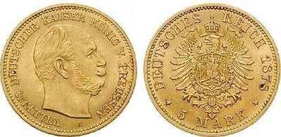 プロイセン王国 ヴィルヘルム1世 1878年 5マルク 金貨 未使用