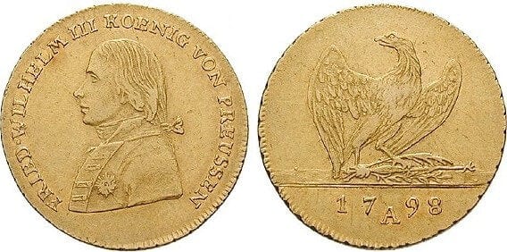 kosuke_dev ブランデンブルク＝プロイセン フリードリヒ・ヴィルヘルム3世 1798年 フレドリックディオール 金貨 美品+
