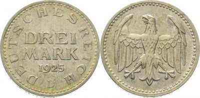ワイマール共和国 3マルク 1925年D 準未使用