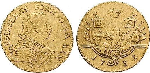 kosuke_dev プロイセン王国 フリードリヒ2世 1751年 フレドリックディオール 金貨 美品