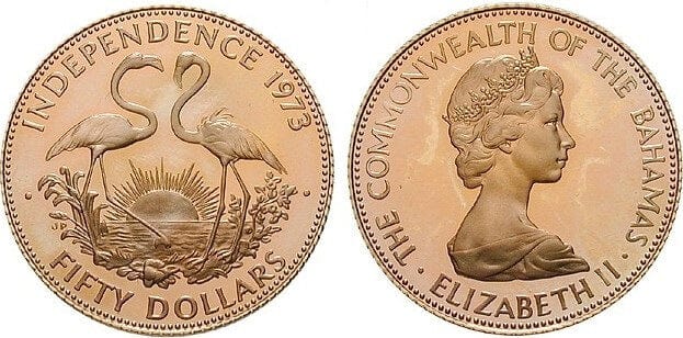バハマ エリザベス2世 1973年 50ドル 金貨 プルーフ
