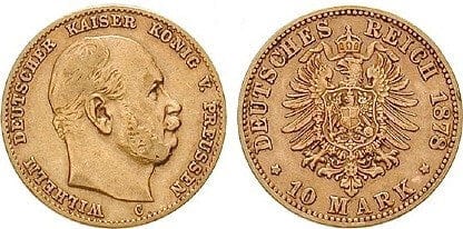 ドイツ ヴィルヘルム1世 1878年 10マルク 金貨 美品