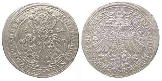 kosuke_dev ニュルンベルク　ターレル　1624年 フェルディナント2世 銀貨　極美品