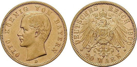 kosuke_dev ドイツ バイエルン オットー1世 1900年 20マルク 金貨 美品／極美品