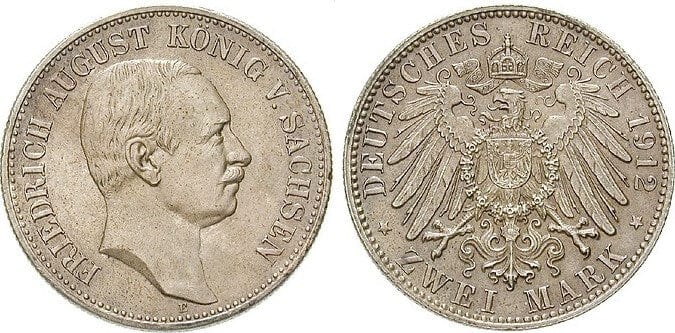 kosuke_dev ドイツ ザクセン アルバート 1912年 2マルク 銀貨 未使用