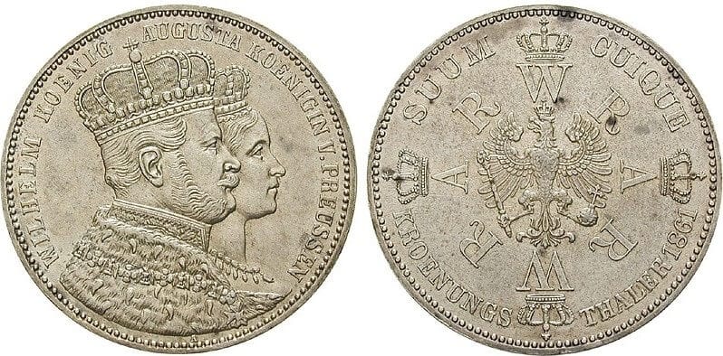kosuke_dev プロイセン王国 ブランデンブルク＝プロイセン ヴィルヘルム1世 1861年 ターラー（ターレル） 銀貨 準未使用