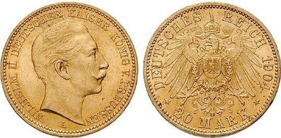 kosuke_dev ドイツ プロイセン 1904年 ヴィルヘルム2世 20マルク 金貨 極美品／準未使用