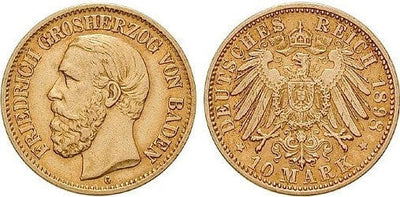 ドイツ バーデン フリードリヒ1世 1898年10マルク 金貨 美品+