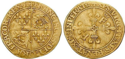 フランス ドーフィネ フランソワ1世 1528年 エキュ 金貨 美品