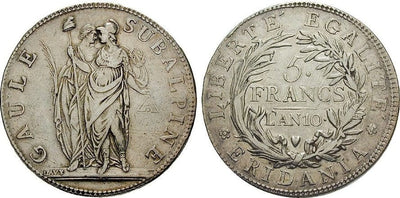 イタリア Subalpine Republik 1801年 5フラン 銀貨 美品～美品+