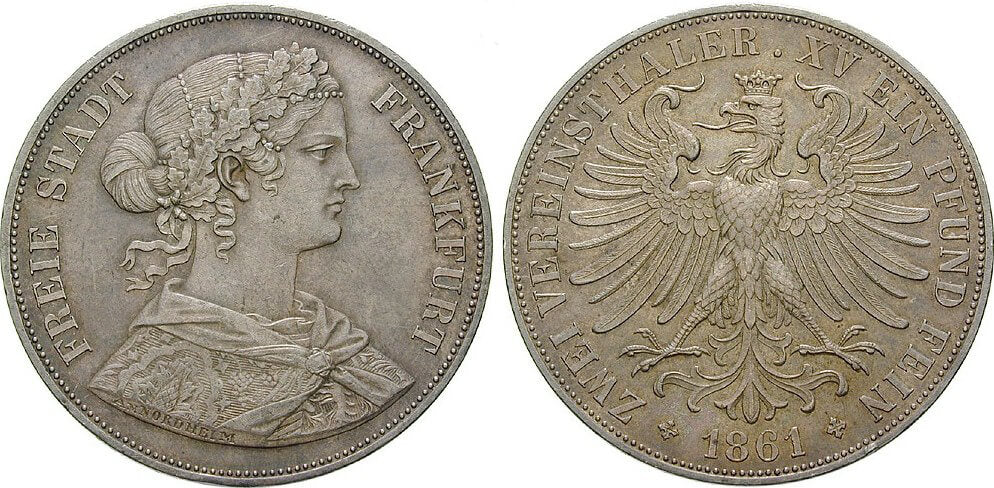 kosuke_dev ドイツ フランクフルト 1861年 Vereinsdoppeltaler 銀貨 未使用