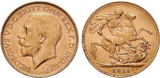 kosuke_dev オーストラリア ジョージ5世 1911年 ソブリン 金貨 極美品