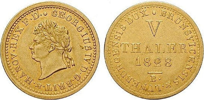 ブラウンシュヴァイク ハノーファー王国 ゲオルグ4世 1828年 5ターラー（ターレル） 金貨 美品