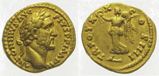 kosuke_dev ローマ帝国 アントニヌス・ピウス アウレウス貨 156-157年 極美品