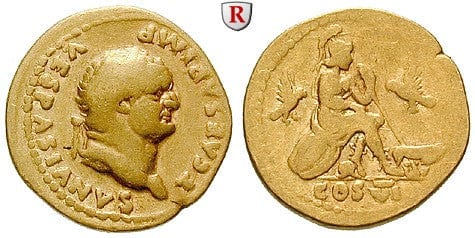 kosuke_dev ローマ帝国 ティトゥス・フラウィウス・ウェスパシアヌス アウレウス貨 77-78年 美品