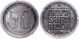 ワイマール共和国 50ペニヒ 1919年A アルミ サンプル硬貨 極美品
