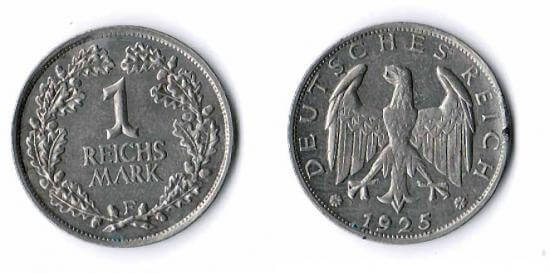 kosuke_dev ワイマール共和国 1マルク 1925年F 銅ニッケル サンプル硬貨 極美品