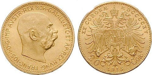 オーストリア フランツ・ヨーゼフ1世 1915年 20クローネ 金貨 MS65-70