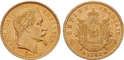 フランス ナポレオン3世 1861-1870年 20フラン 金貨 美品～極美品