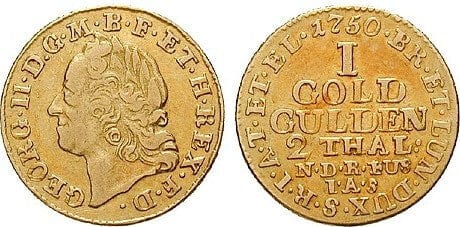 kosuke_dev カレンベルク侯領 ゲオルク2世アウグスト 1750年 2ターラー（ターレル）グルデン 金貨 美品+