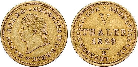 kosuke_dev ブラウンシュヴァイク ハノーファー王国 ゲオルグ4世 1829年 5ターラー（ターレル） 金貨 美品