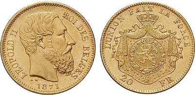 kosuke_dev ベルギー レオポルド2世 1871年 20フラン 金貨 極美品